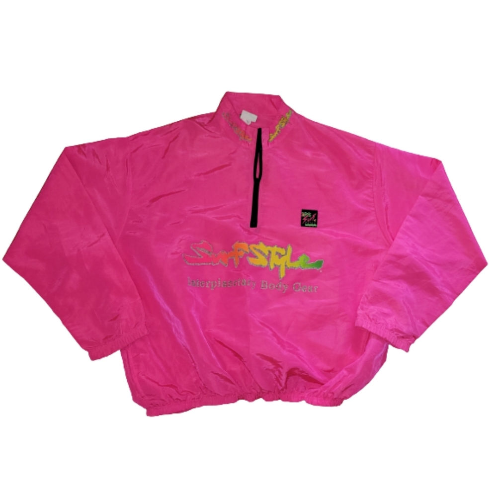 Surf Style Vintage 90s Neon Pink Windbreaker Pullover Spellout One Size Fits All - Picture 3 of 12